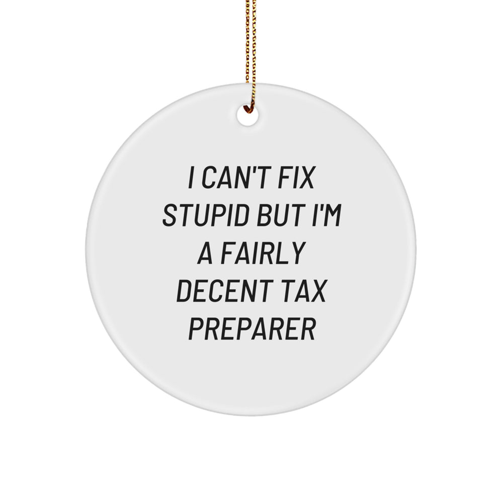 Funny Tax Preparer Gifts from Friends - 'I'm A Fairly Decent Tax Preparer' Christmas Circle Ornament for Women, Men, Coworkers, Family, Friends - Image 1