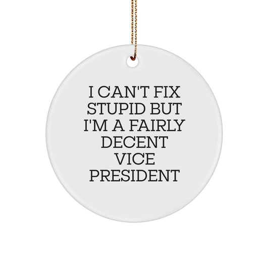 Funny Vice President Gifts, I Can't Fix Stupid But I'm A Fairly Decent Circle Ornament for Christmas, Gifts from Friends, Family, and Coworkers - Image 1