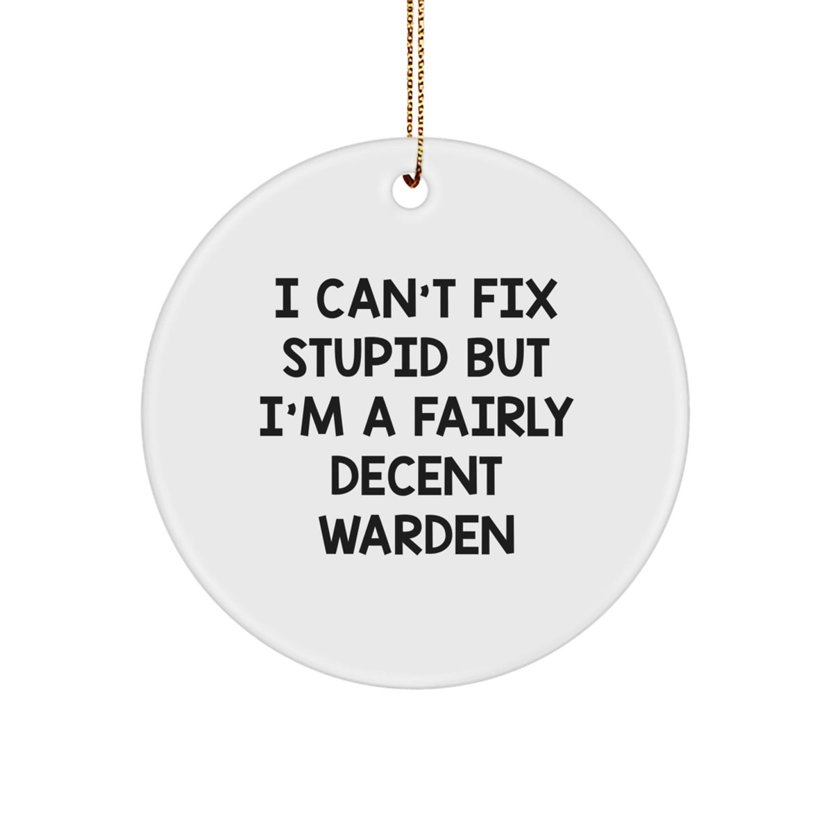Warden Gifts, Funny Circle Ornament, I Can't Fix Stupid But I'm A Fairly Decent Warden, Christmas Unique Gifts from Friends to Family - Image 1