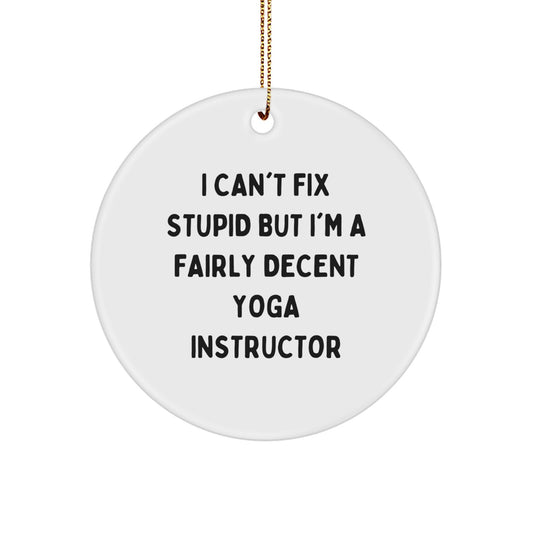 Funny Yoga Instructor Gifts, 'I Can't Fix Stupid' Circle Ornament, Christmas Unique Presents for Women, Friends, Family from Men - Image 1