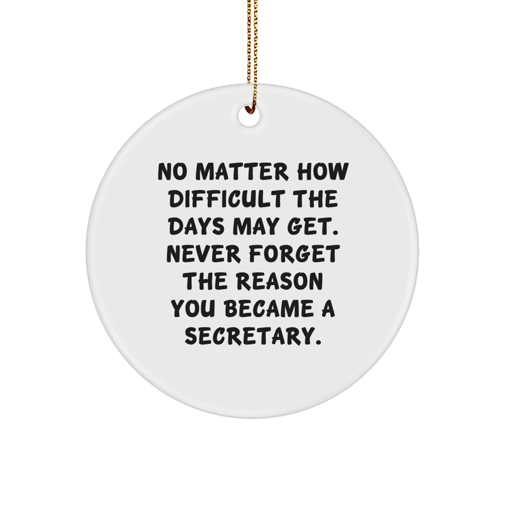 Secretary's Inspiration Gifts from Friends, Unique Circle Ornament for Christmas, 'No Matter How Difficult The Days May Get. Never Forget The Reason You Became A Secretary.' - Image 1