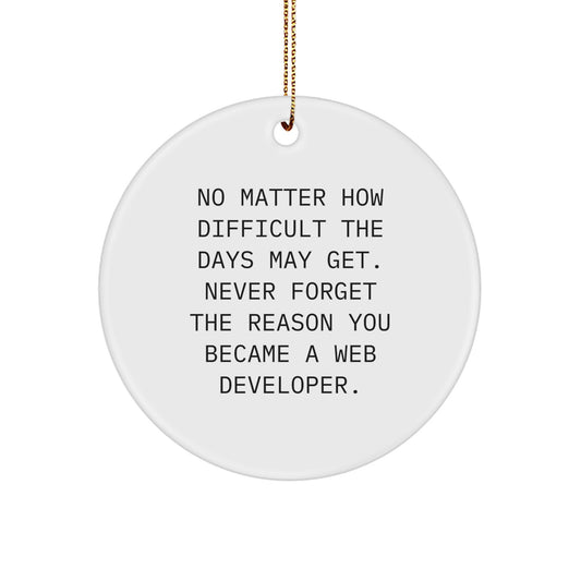 Web Developer Gifts from Friends - Inspirational Circle Ornament for Men - Christmas Unique Presents for Web Developers - 'No Matter How Difficult The Days May Get...' - Image 1
