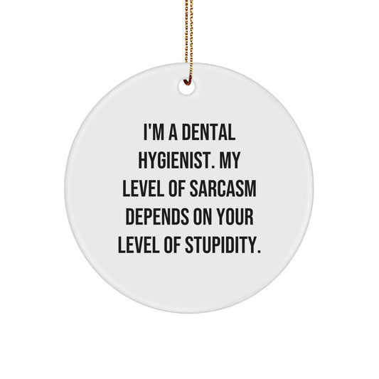 Funny Dental Hygienist Circle Ornament Gifts from Friends and Family for Christmas Unique Decorations - 'I'm A Dental Hygienist. My Level Of Sarcasm Depends On Your Level Of Stupidity.' - Image 1