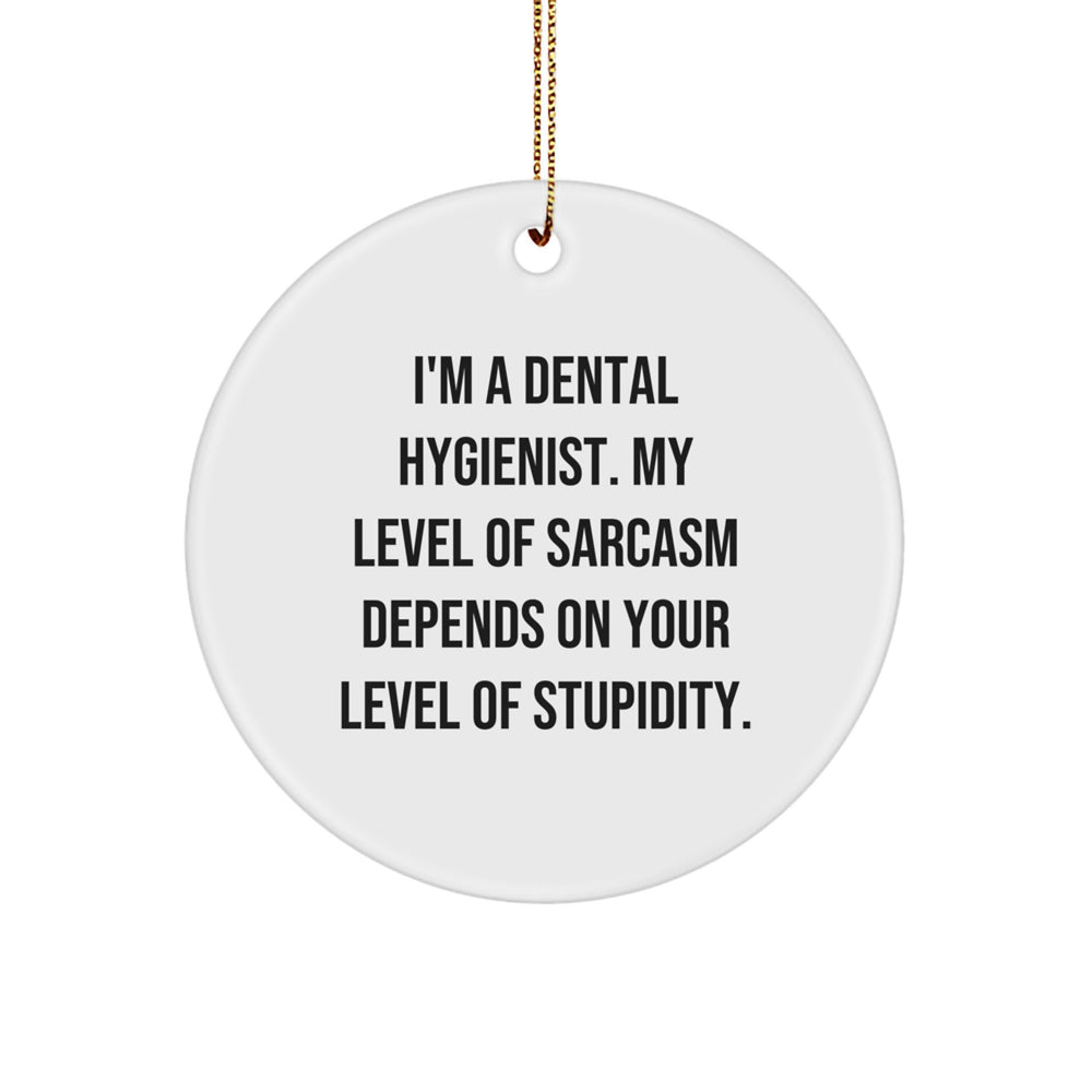 Funny Dental Hygienist Circle Ornament Gifts from Friends and Family for Christmas Unique Decorations - 'I'm A Dental Hygienist. My Level Of Sarcasm Depends On Your Level Of Stupidity.' - Image 1
