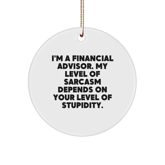 Funny Financial Advisor Gifts for Christmas - Circle Ornament with Sarcasm Quote, 'I'm A Financial Advisor. My Level Of Sarcasm Depends On Your Level Of Stupidity.' - Gifts from Men to Women - Image 1