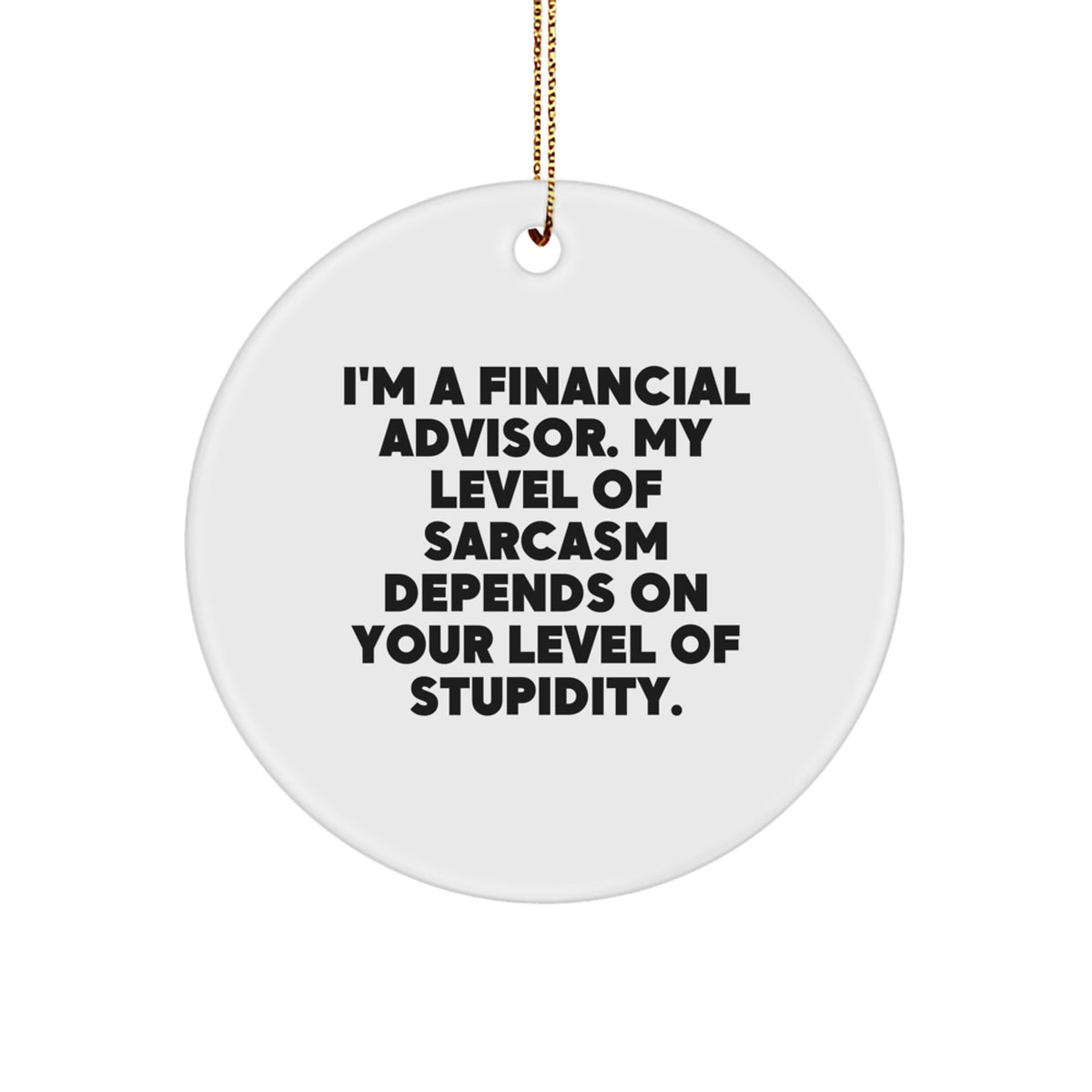 Funny Financial Advisor Gifts for Christmas - Circle Ornament with Sarcasm Quote, 'I'm A Financial Advisor. My Level Of Sarcasm Depends On Your Level Of Stupidity.' - Gifts from Men to Women - Image 1