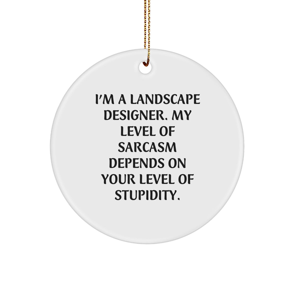 Funny Landscape Designer Gifts from Friends, Christmas Unique Gifts for Landscape Designers, Circle Ornament with 'I'm A Landscape Designer. My Level Of Sarcasm Depends On Your Level Of Stupidity.' - Image 1