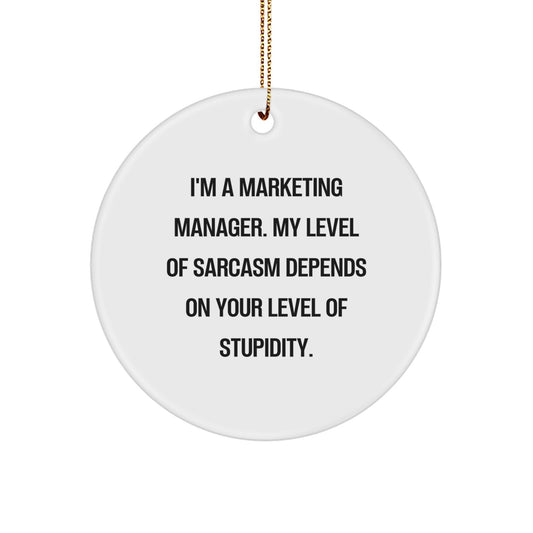 Unique Funny Marketing Manager Gifts from Friends for Christmas Circle Ornament with Sarcasm Quote - Image 1