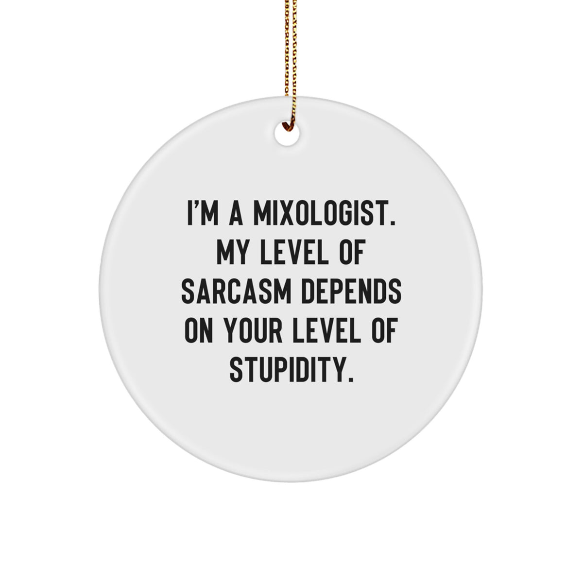 Funny Mixologist Gifts from Friends for Men, White Circle Ornament with Sarcasm Quote, Christmas Unique Decoration - Image 1