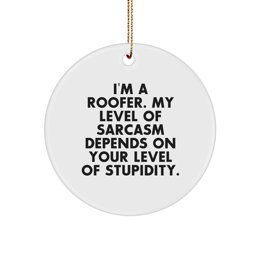 Funny Roofer Gifts for Men - Christmas Unique Gifts from Friends to Coworkers - 'I'm A Roofer. My Level Of Sarcasm Depends On Your Level Of Stupidity.' Circle Ornament - Image 1