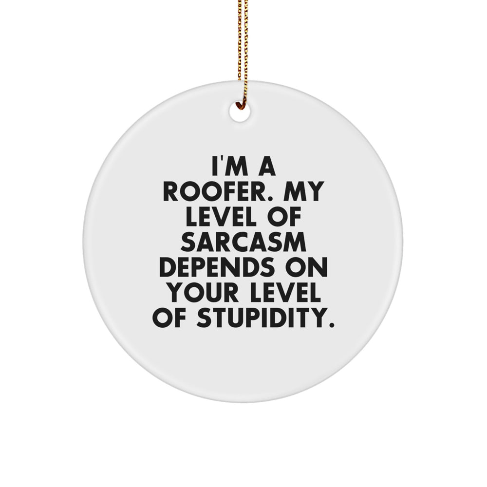 Funny Roofer Gifts for Men - Christmas Unique Gifts from Friends to Coworkers - 'I'm A Roofer. My Level Of Sarcasm Depends On Your Level Of Stupidity.' Circle Ornament - Image 1