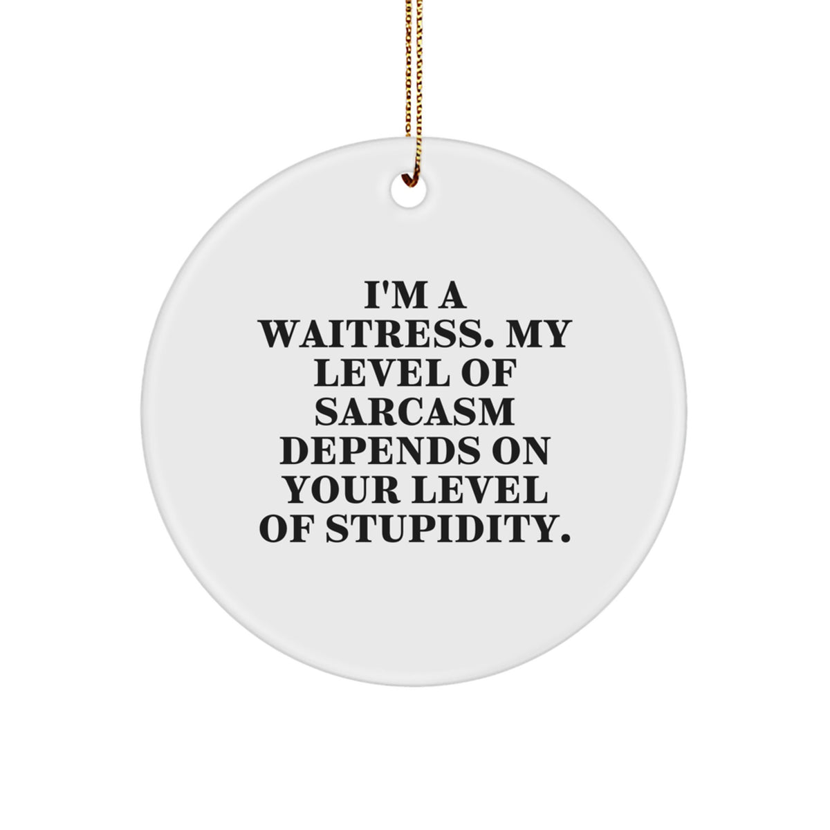Funny Waitress Gifts from Friends - I'm A Waitress, My Level Of Sarcasm Depends On Your Level Of Stupidity., Circle Ornament for Christmas Unique Gifts - Image 1