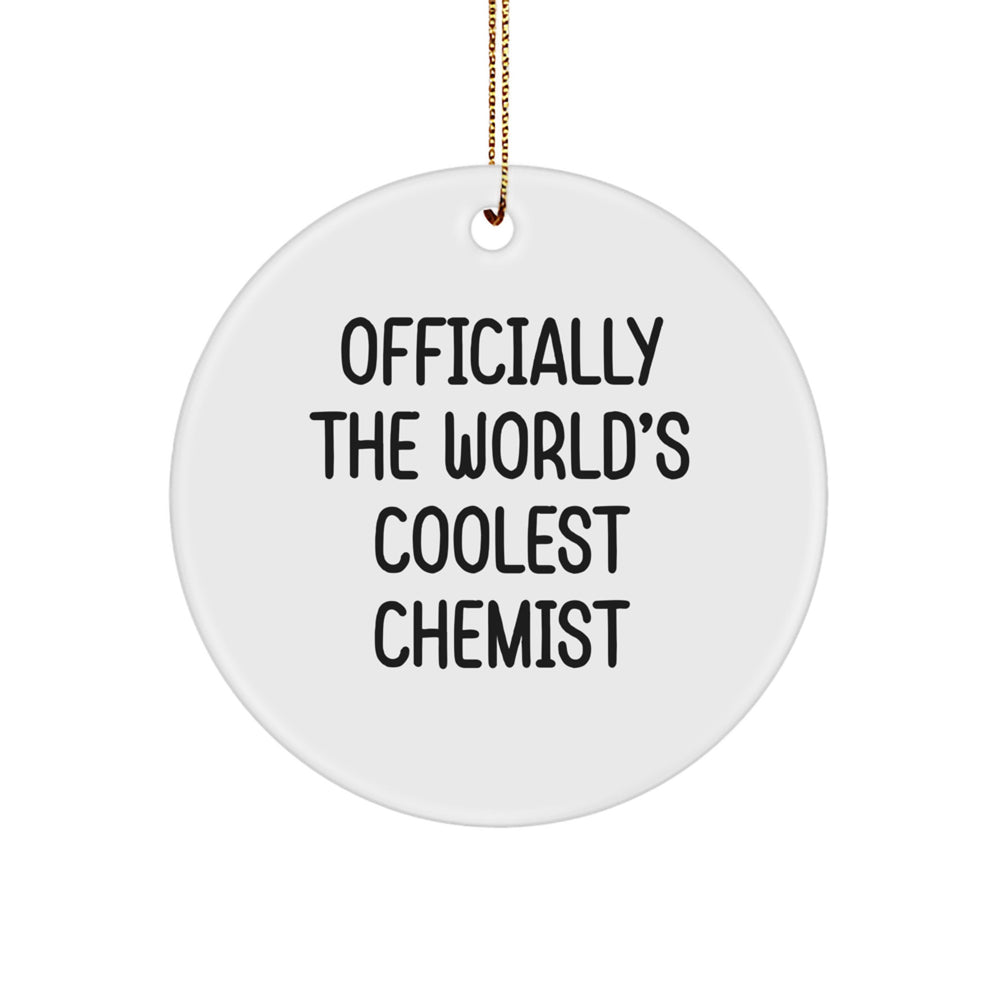 Funny Circle Ornament for the Cool Chemist Friend's Christmas Unique Gifts, Gifts from Family to Family Chemist, Officially The World's Coolest Chemist Quote - Image 1