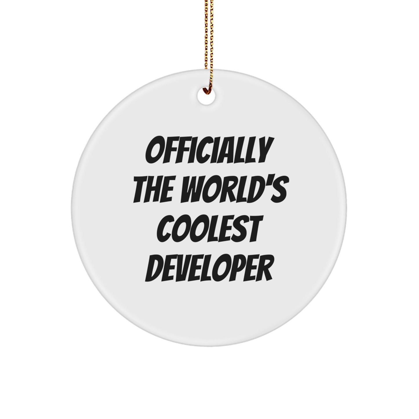 Funny Developer Gifts for Him, Officially The World's Coolest Developer - Circle Ornament, Christmas Unique Gifts from Friends to Family - Image 1