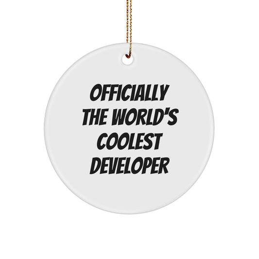 Funny Developer Gifts for Him, Officially The World's Coolest Developer - Circle Ornament, Christmas Unique Gifts from Friends to Family - Image 1