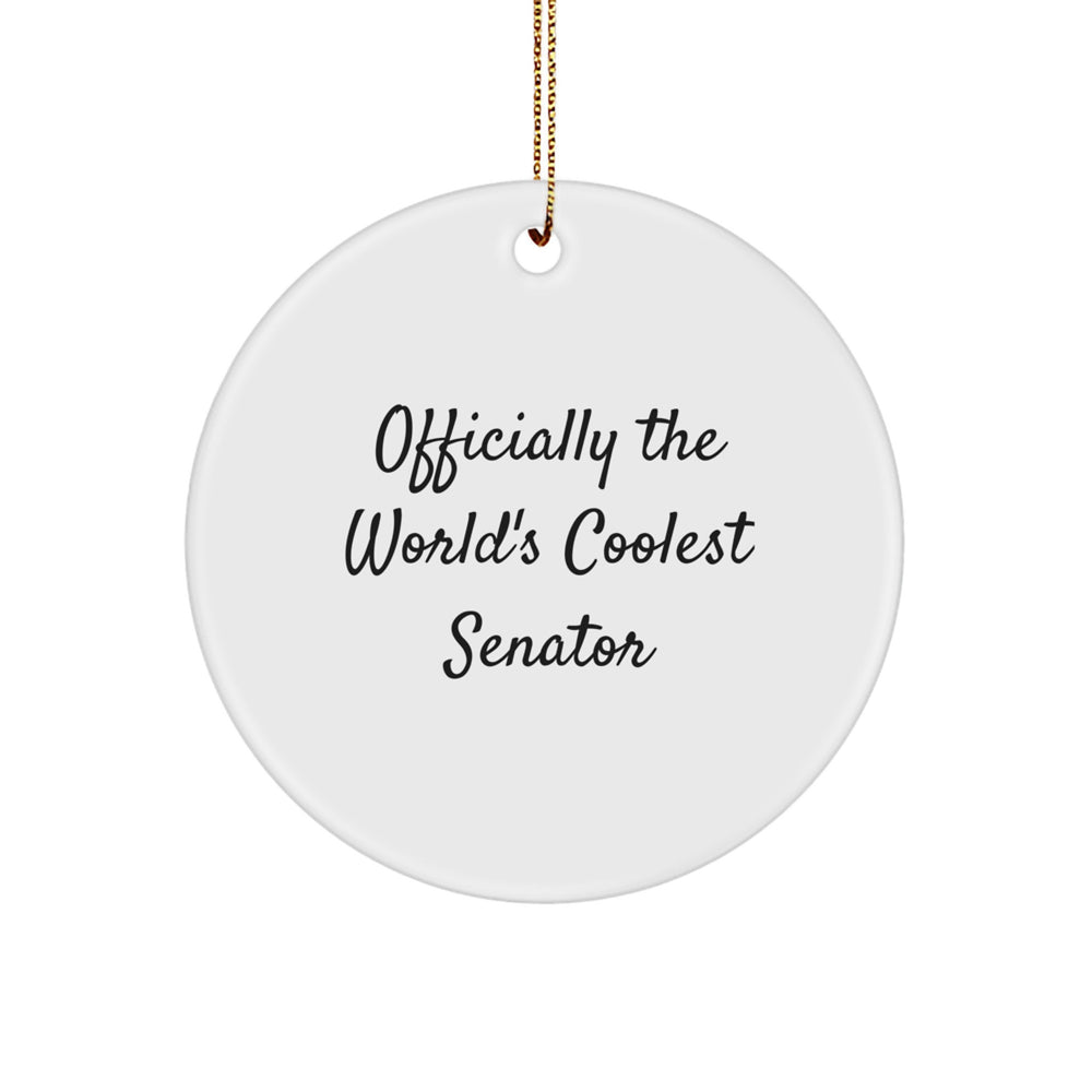 Funny Senator Gifts for Men, 'Officially The World's Coolest Senator' Circle Ornament, Christmas Unique Gifts from Friends - Image 1