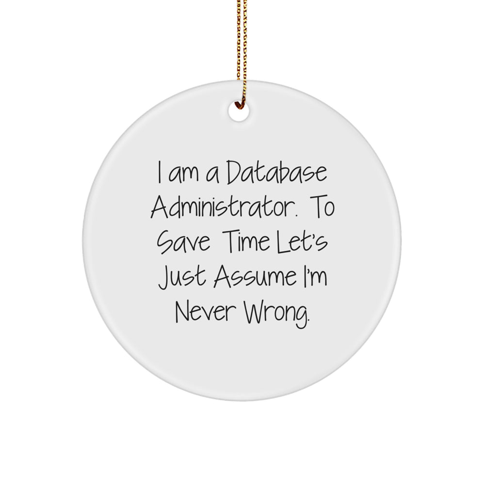 Funny Gifts for Database Administrators - 'I'm Never Wrong' Circle Ornament, Christmas Unique Decorations for DBA Friends, Coworkers, Family - Image 1