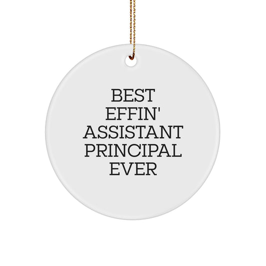 Funny Gifts from Men to Assistant Principal Christmas Circle Ornaments, Best Effin' Assistant Principal Ever Quote, Durable MDF Circle Shaped Decorations - Image 1