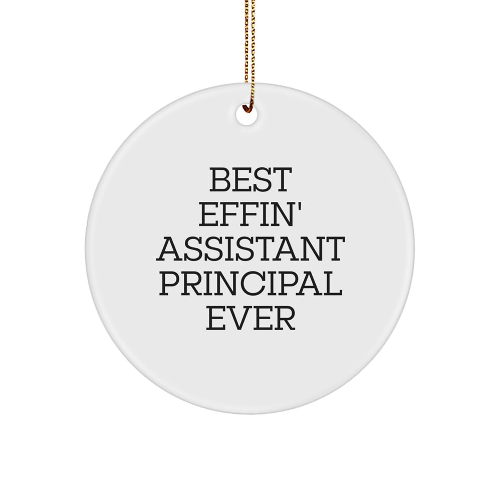 Funny Gifts from Men to Assistant Principal Christmas Circle Ornaments, Best Effin' Assistant Principal Ever Quote, Durable MDF Circle Shaped Decorations - Image 1