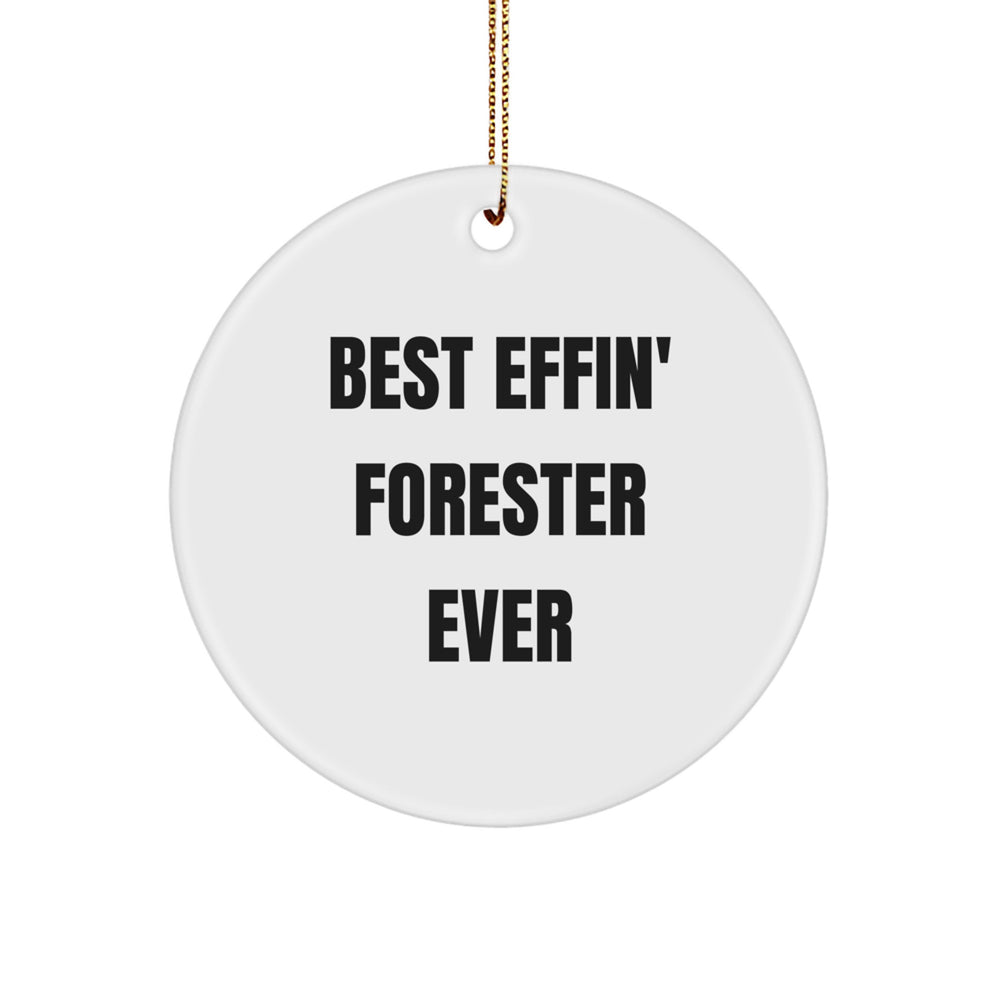 Funny Forester Gifts for Men, Christmas Unique Circle Ornament with Best Effin' Forester Ever Quote, Gifts from Family to Friends - Image 1