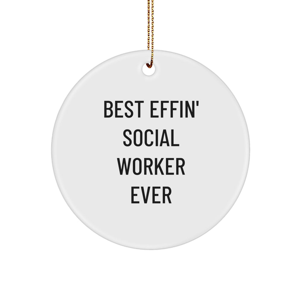 Funny Social Worker Gifts for Men or Women - Best Effin' Social Worker Ever Circle Ornament for Christmas Unique Gifts from Friends or Family - Image 1