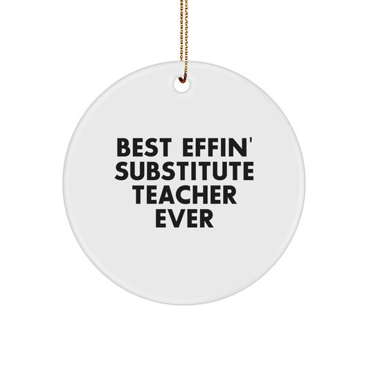 Funny Substitute Teacher Gifts from Friends for Christmas Unique Circle Ornament Best Effin' Substitute Teacher Ever - Image 1