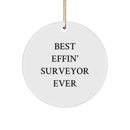 Funny Surveyor Gifts for Men from Friends - Best Effin' Surveyor Ever Christmas Circle Ornament - Image 1
