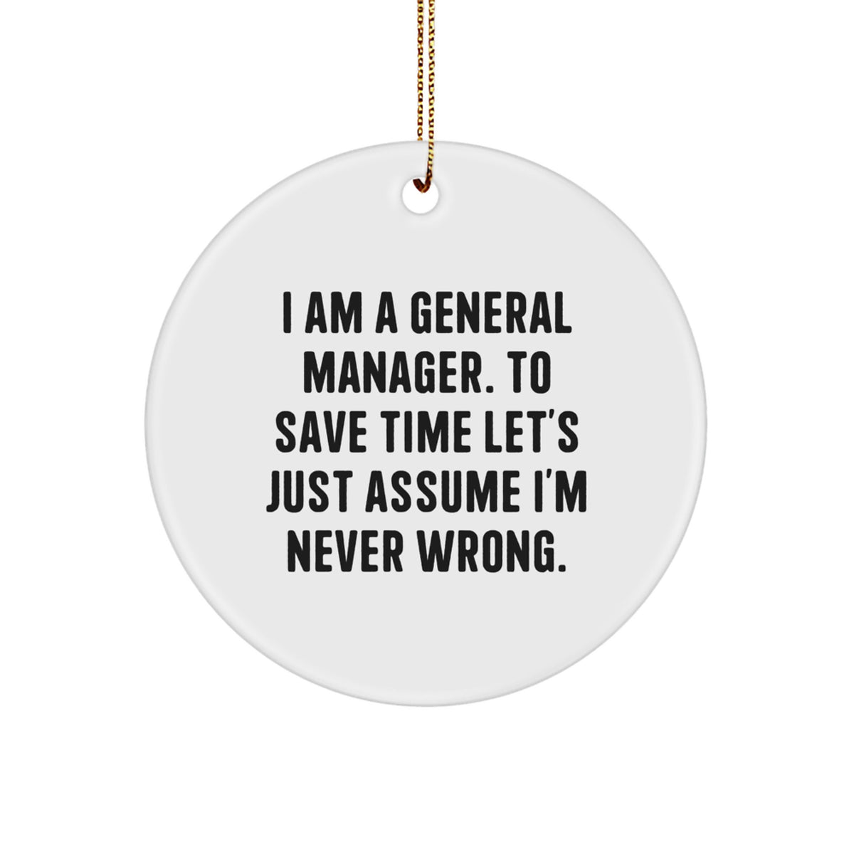 Funny General Manager Gifts, Christmas Unique Ornament for Him, I'm Never Wrong Sarcasm Present from Men to General Manager - Image 1