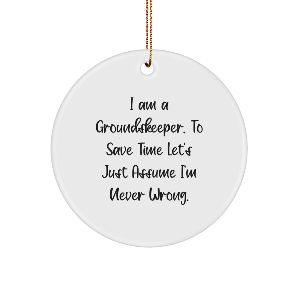 Funny groundskeeper Gifts for Men from Friends, Christmas Unique Decorations, Circle Ornament - 'I'm Never Wrong' Quote, Gifts for groundskeeper, White Color, Perfect for Home Decor - Image 1