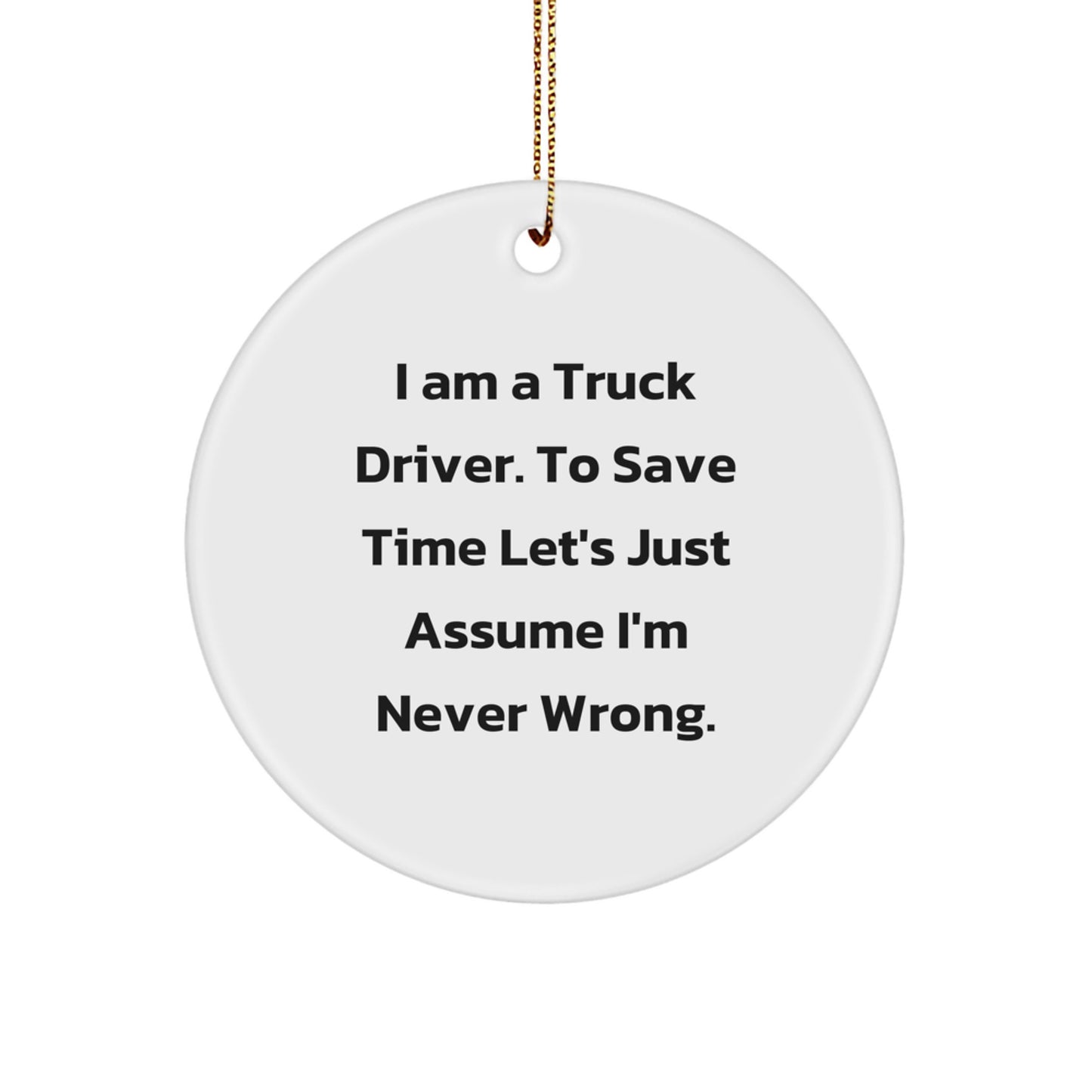 Unique Gifts from Friends and Family for Truck Drivers, Funny Circle Ornament, Christmas Decorations, I 'm Never Wrong - Image 1