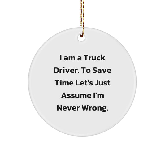 Unique Gifts from Friends and Family for Truck Drivers, Funny Circle Ornament, Christmas Decorations, I 'm Never Wrong - Image 1