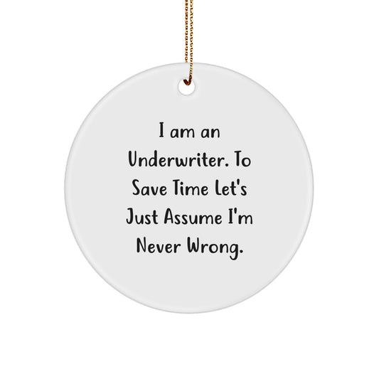 Funny Underwriter Gifts from Men for Friends - Christmas Circle Ornament with I'm Never Wrong Quote - Image 1