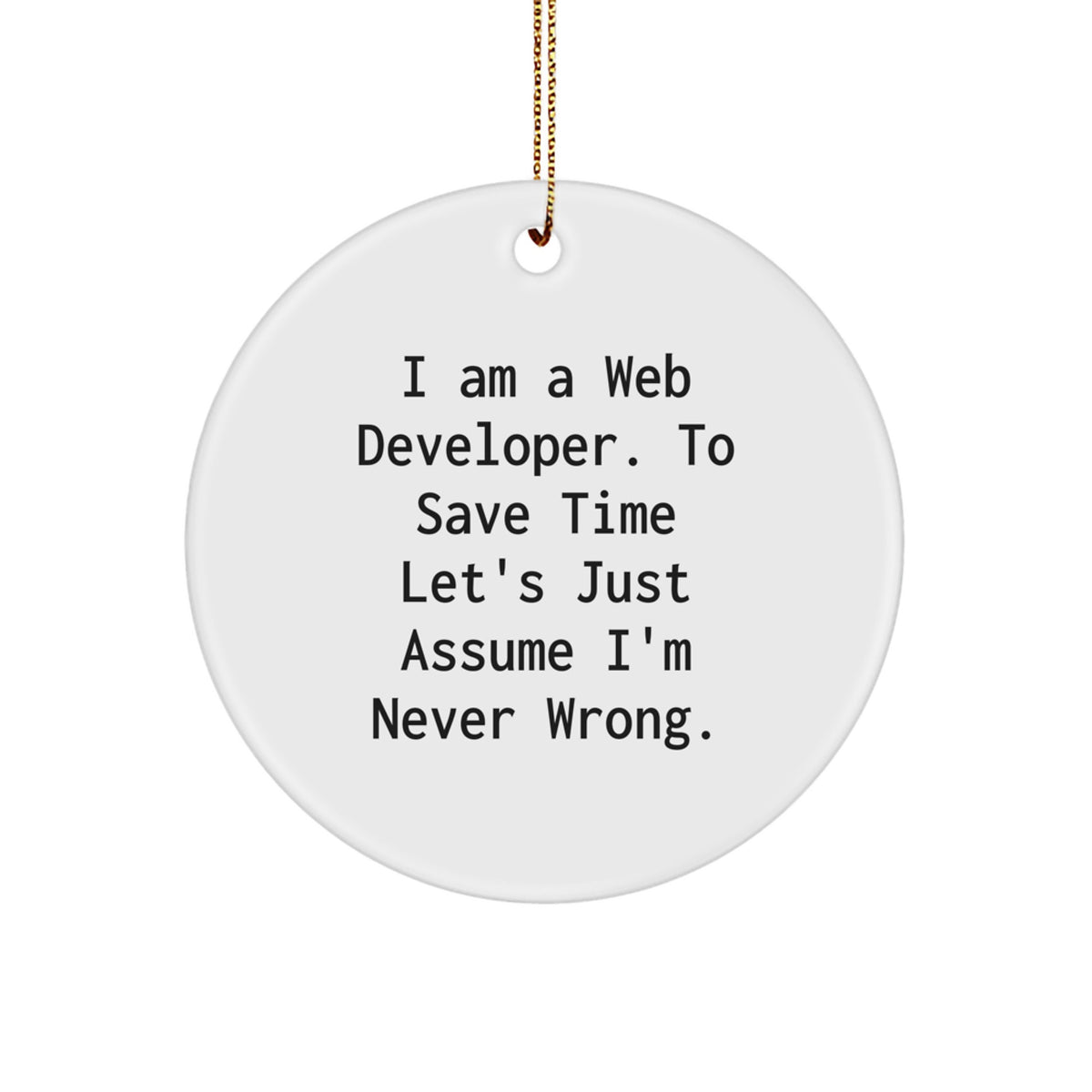 Funny Web Developer Gifts from Friends, Unique Circle Ornament for Christmas, I'm Never Wrong Quote - Image 1