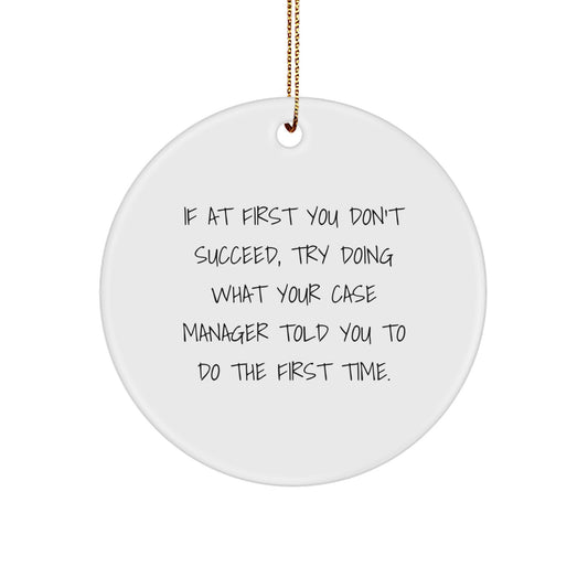 Funny Case Manager Gifts from Friends and Family, 'If At First You Don't Succeed' Circle Ornament, Christmas Unique Decorations - Image 1