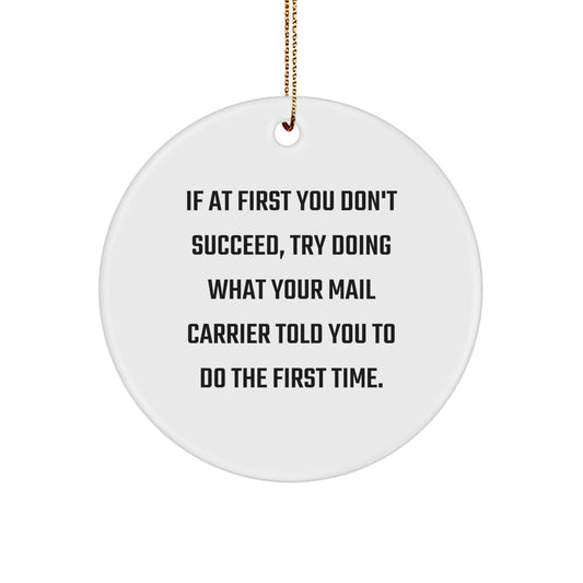 Funny Mail Carrier Gifts for Christmas - 'If At First You Don't Succeed...' Circle Ornament, Gifts from Friends to Family - Image 1