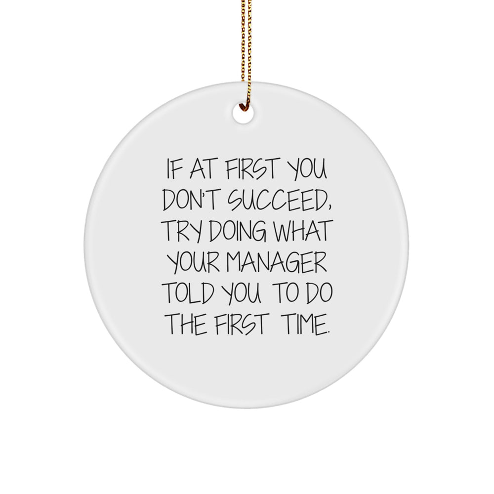 Funny Christmas Unique Gifts for Manager - 'If At First You Don't Succeed' Circle Ornament, Manager Decor, Funny Quote Decorations - Gifts from Men to Friends - Image 1