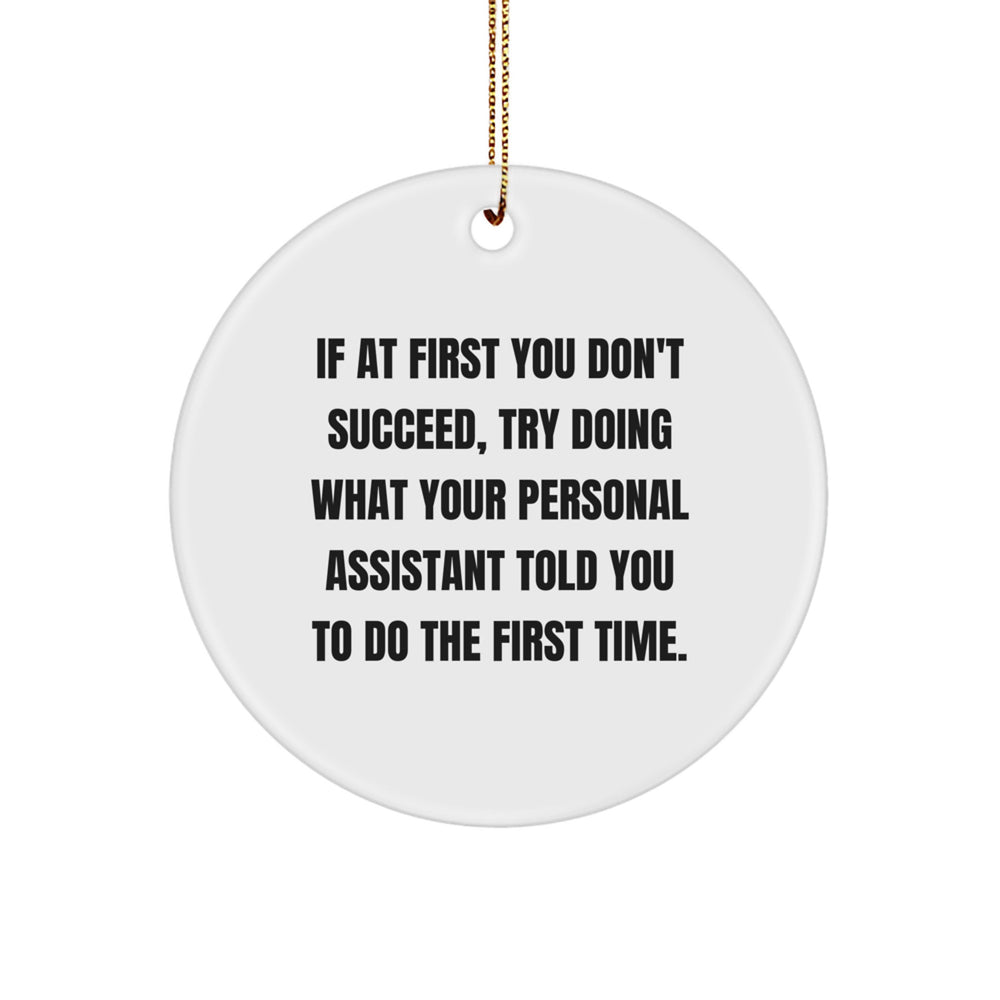 Funny Personal Assistant Gifts from Friends - 'If At First You Don't Succeed' Circle Ornament for Christmas - Image 1