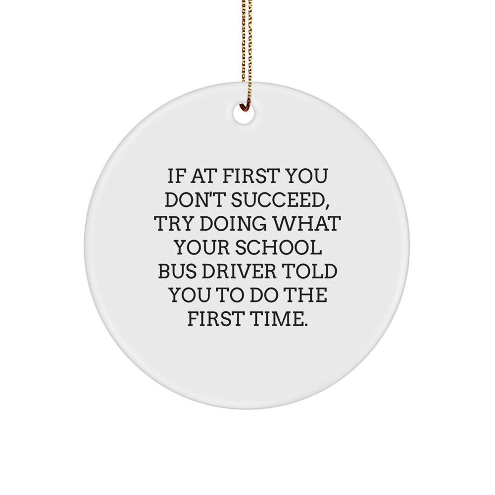 Funny School Bus Driver Gifts for Christmas, Circle Ornament with 'If At First You Don't Succeed...' Quote, Gifts from Friends and Family - Image 1
