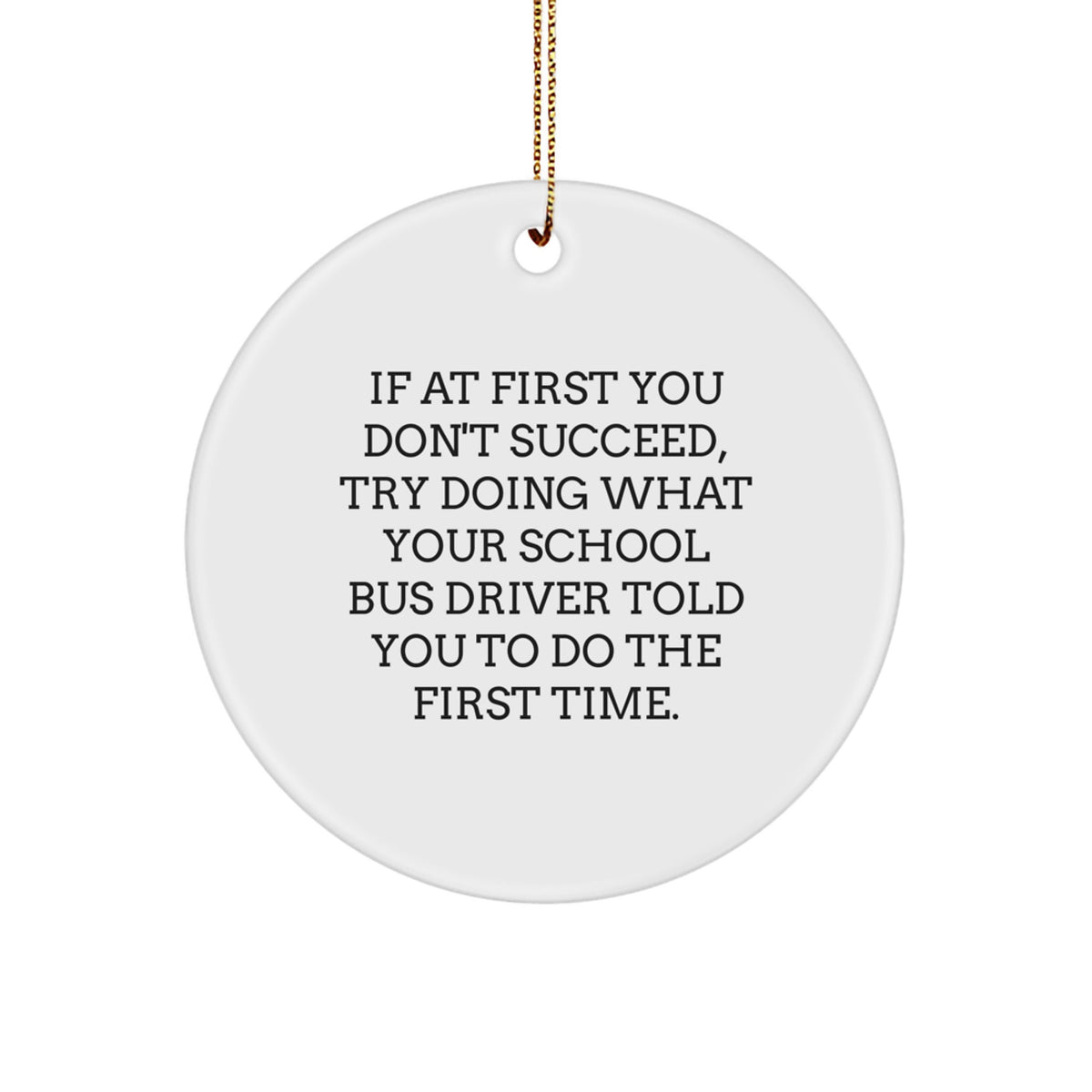 Funny School Bus Driver Gifts for Christmas, Circle Ornament with 'If At First You Don't Succeed...' Quote, Gifts from Friends and Family - Image 1