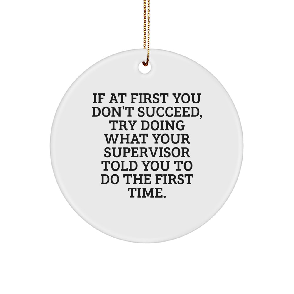 Funny Supervisor Gifts from Friends - If At First You Don't Succeed, Try Doing What Your Supervisor Told You To Do The First Time. - Circle Ornament, Christmas Unique Gifts for Supervisor - Image 1