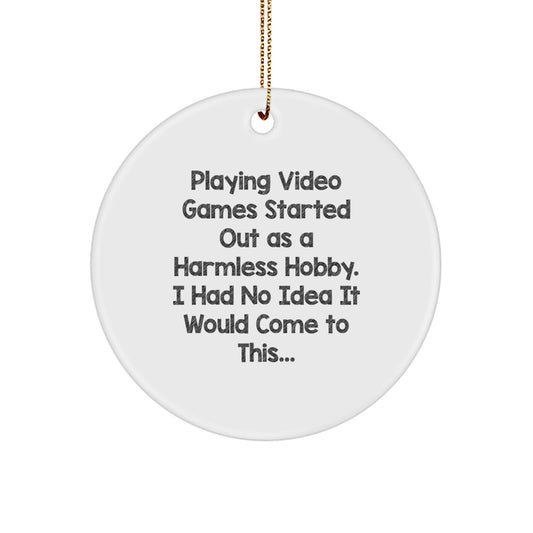 Funny Playing Video Games Circle Ornament, Gifts from Friends to Family for Men and Women, Christmas Unique Ornaments for Gamers - Image 1