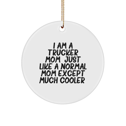 Funny Trucker Gifts for Him - Trucker Mom's Cool Circle Ornament, Unique Christmas Decorations - Image 1