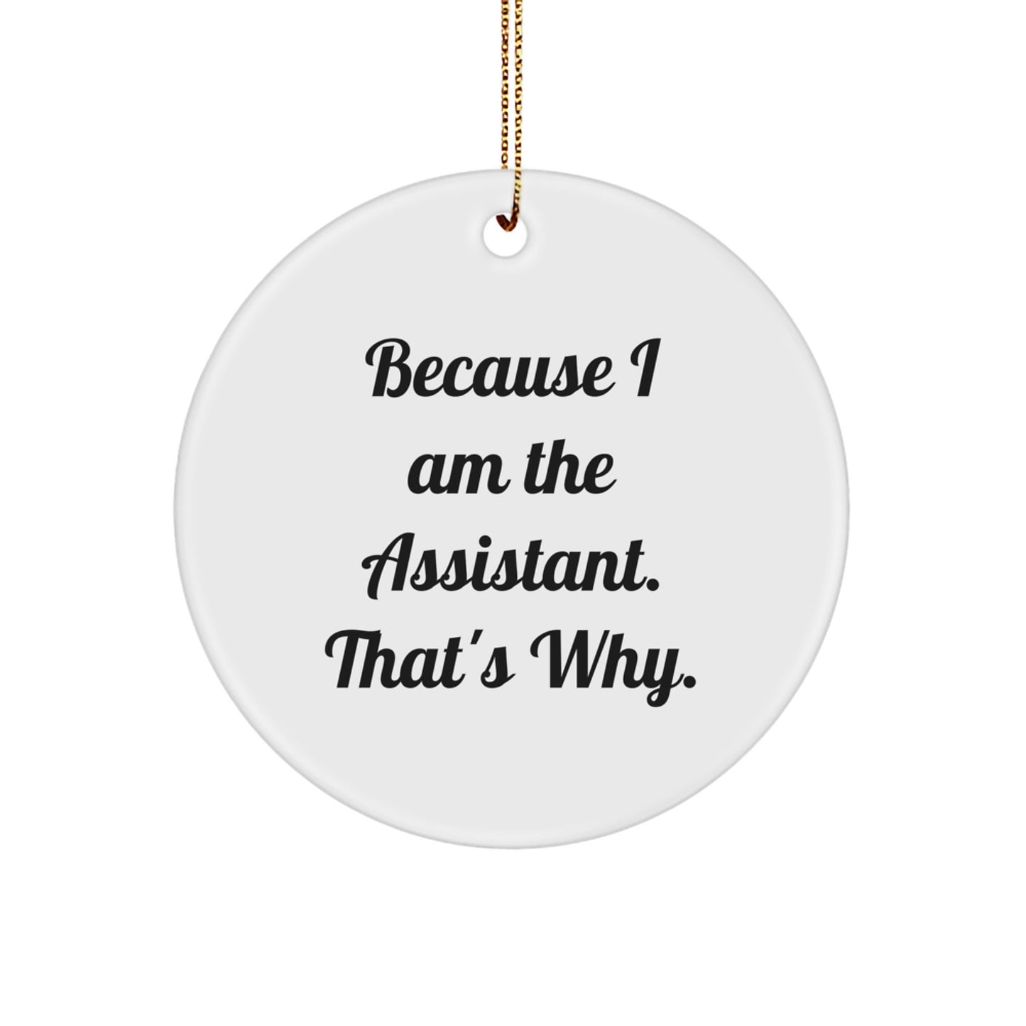 Funny Assistant Circle Ornament Gifts from Friends, Unique Christmas Ornaments for Assistant, Because I Am The Assistant. That's Why. - Image 1