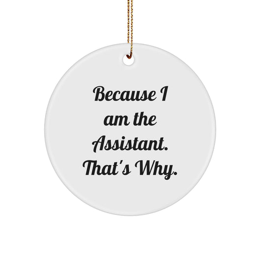 Funny Assistant Circle Ornament Gifts from Friends, Unique Christmas Ornaments for Assistant, Because I Am The Assistant. That's Why. - Image 1