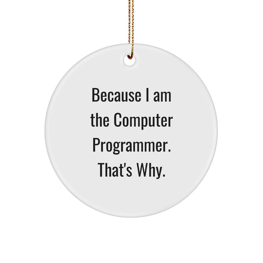 Funny Computer Programmer Christmas Unique Gifts for Men, Circle Ornament with 'Because I Am The Computer Programmer. That's Why.' Quote, Gifts from Friends, Coworkers, Family - Image 1