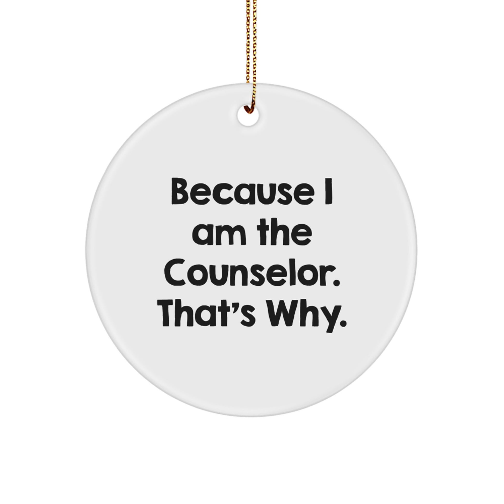 Because I Am The Funny Counselor Gifts from Family, Christmas Unique Circle Ornament, Inspirational Quote for Counselor's Desk Decor - Image 1