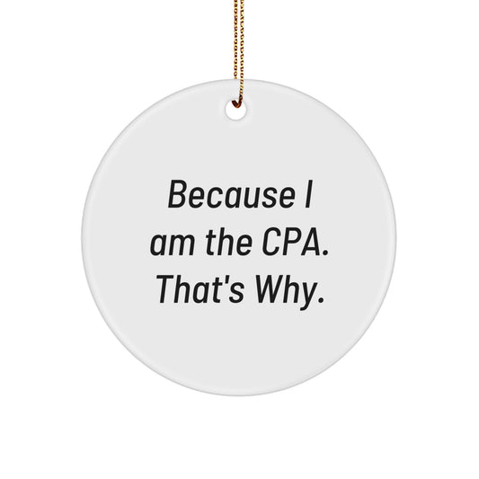 Funny CPA Gifts, Circle Ornament, Christmas Unique Gifts, Gifts from Friends to CPA, Because I Am The 'Cause I Am The Cpa. That's Why.' - Image 1