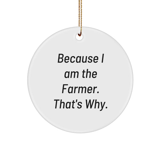 Funny Farmer Gifts for Him, Circle Ornament with 'Because I Am The Farmer. That's Why.' Quote, Christmas Unique Gifts from Family - Image 1