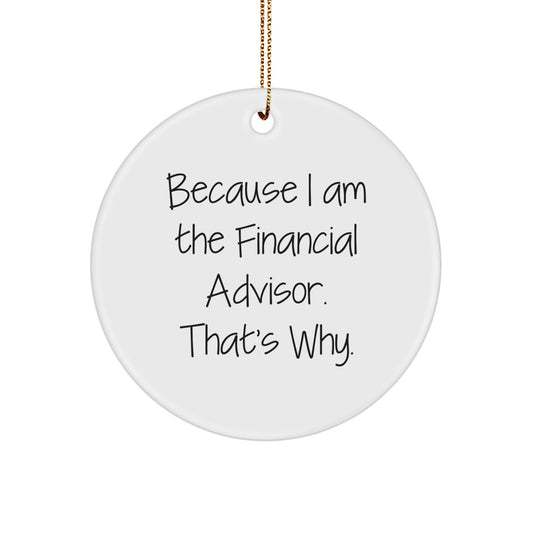 Funny Financial Advisor Gifts, Christmas Circle Ornament, Gifts from Friends for Financial Advisor, 'Because I Am The Financial Advisor. That's Why.' - Image 1