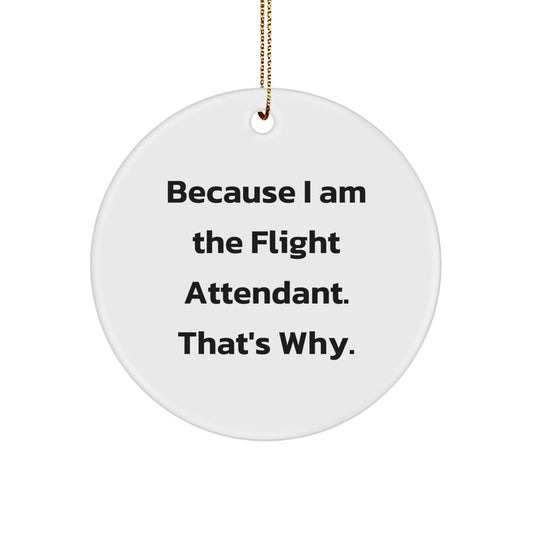 Flight Attendant Gifts for Men and Women - Inspired by 'Because I Am The Flight Attendant. That's Why.' - Fun Circle Ornament for Christmas Decorating - Image 1